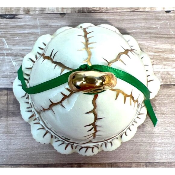 Irish Ceramic Bell With Green Clover Design Gold Accents & Green Ribbon Decorati - Picture 3 of 4